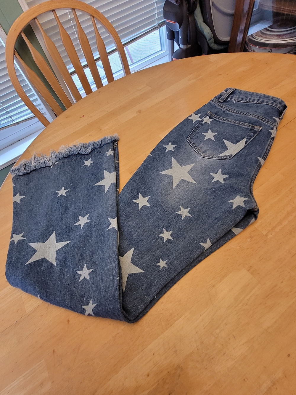 Star-Print Blue Flare Jeans